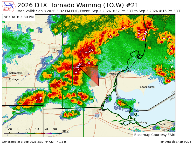 MidMIExtremeWX's tweet photo. DTX issues Tornado Warning [tornado: RADAR INDICATED, hail: <.75 IN] for Washtenaw [MI] till 4:15 PM EDT https://t.co/HsANXYTf9z https://t.co/xk7CYY82G1