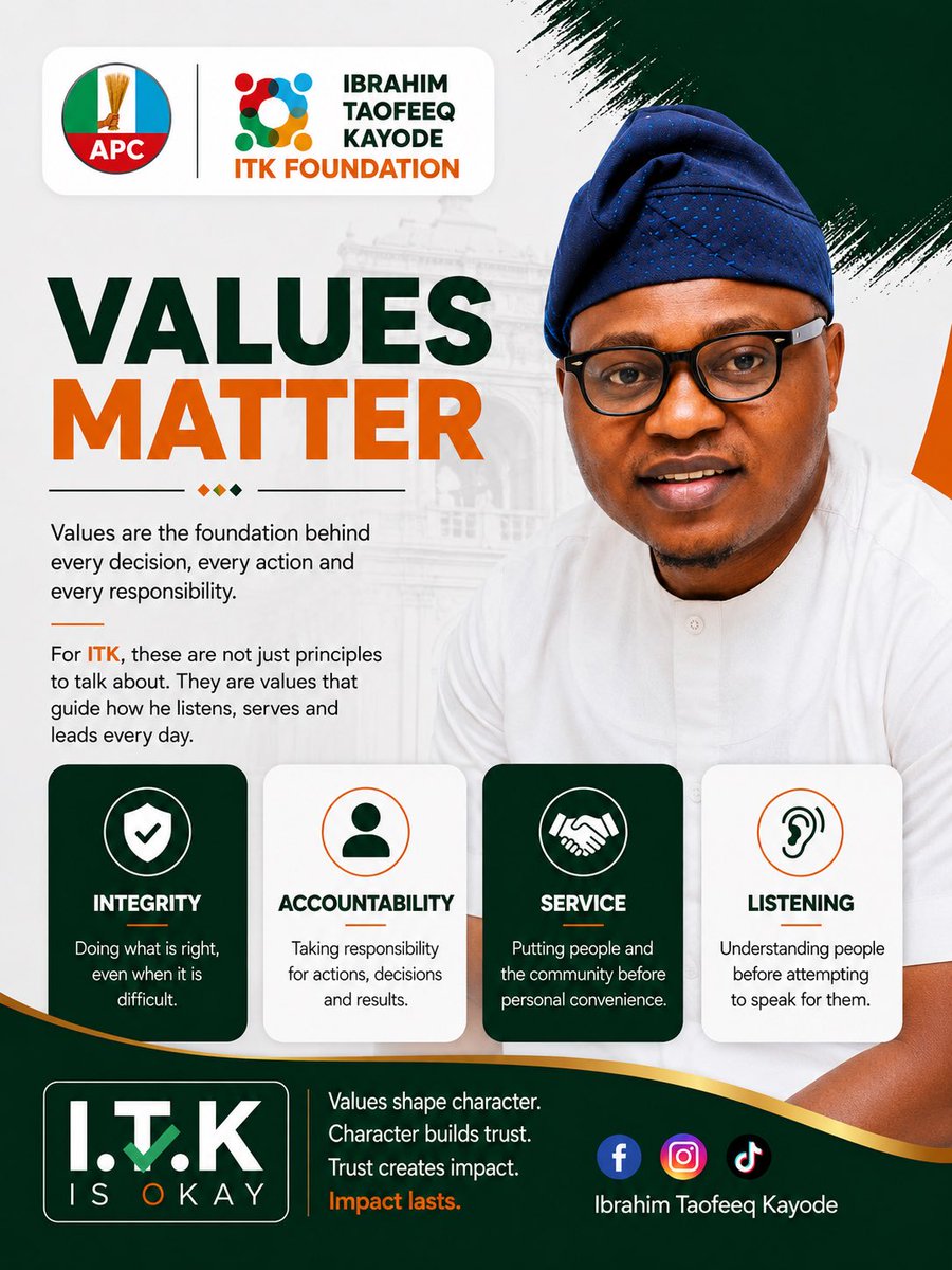 IbrahimTaofeeqm's tweet photo. Ever wondered who ITK really is?

Beyond the name you see, the pictures you scroll past and the public engagements you read about, there is a story, a foundation and a set of values that have shaped the man.

So, who is Ibrahim Taofeeq Kayode — ITK?

VOTE ITK FOR HOUSE OF REP https://t.co/m4VqFjAyfW