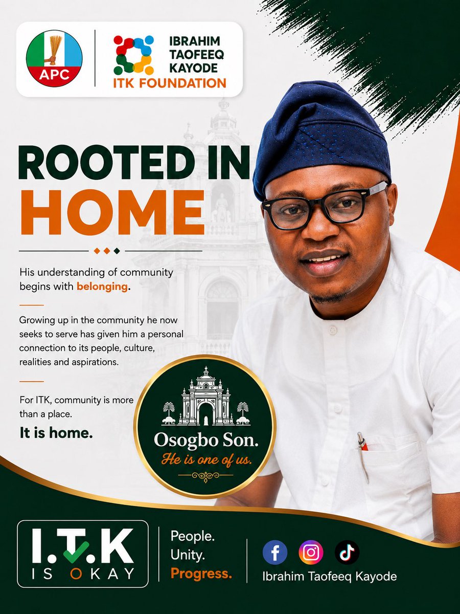 IbrahimTaofeeqm's tweet photo. Ever wondered who ITK really is?

Beyond the name you see, the pictures you scroll past and the public engagements you read about, there is a story, a foundation and a set of values that have shaped the man.

So, who is Ibrahim Taofeeq Kayode — ITK?

VOTE ITK FOR HOUSE OF REP https://t.co/m4VqFjAyfW