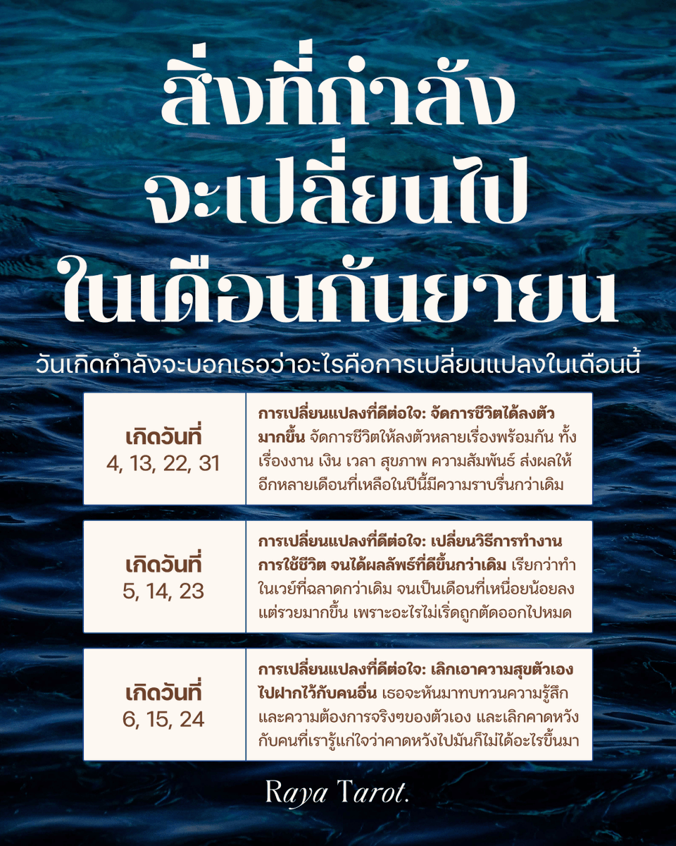 rayatarot's tweet photo. วันเกิดของเธอกำลังจะบอกว่า....เดือนกันยายนนี้จะมีการเปลี่ยนแปลงที่ดีต่อใจเราในเรื่องอะไร ขอให้เดือน 9 นี้ทุกคนปังแบบก้าวกระโดดในทุกๆเรื่องนะคะ 🔱 🔮✨

#WhatYourBirthdaySaysByRaya #RayaTarot https://t.co/n8EIt277AF