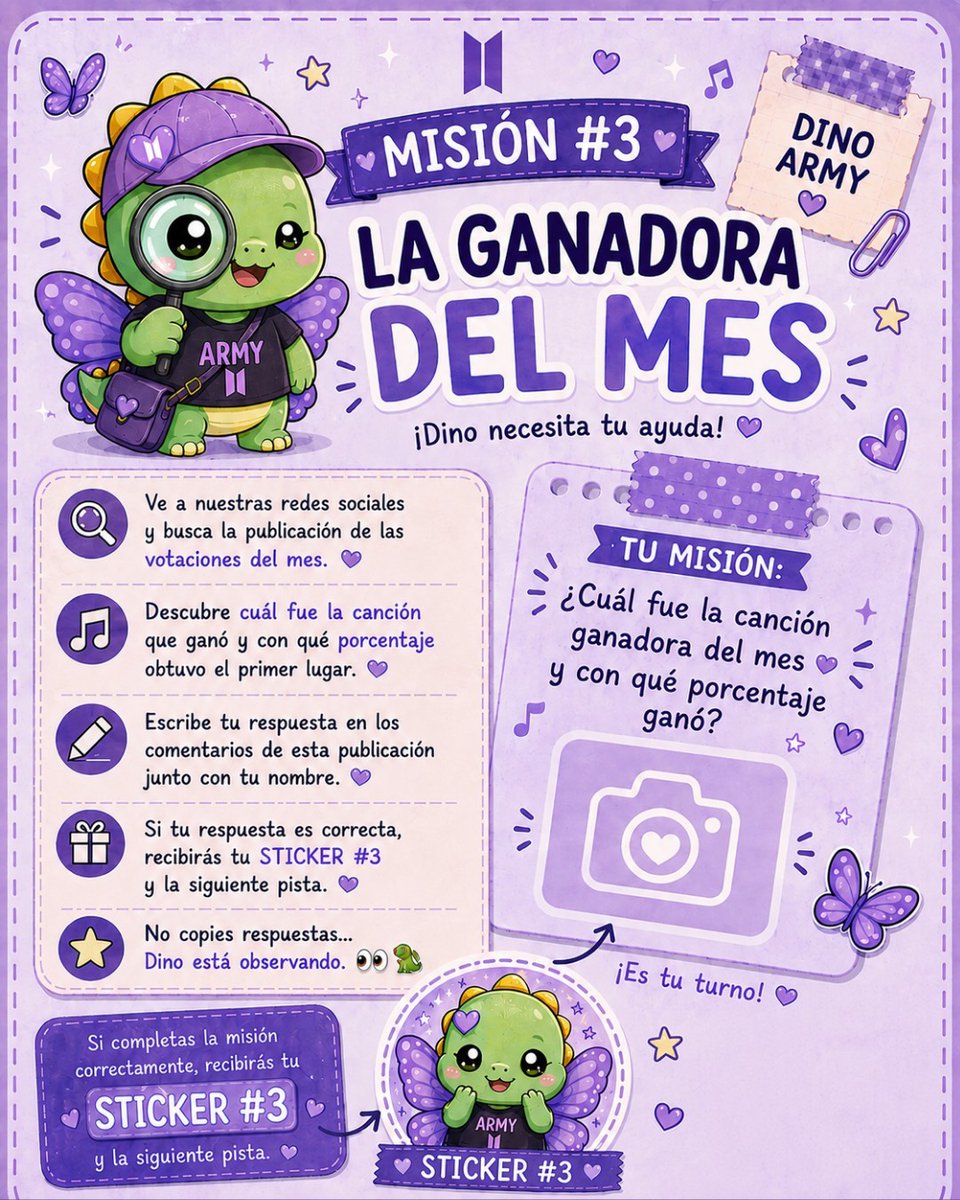 a1_ra's tweet photo. ¡La misión ya está aquí, Dino Army! Demuestra tu memoria: descubre cuál fue la canción ganadora del mes y con qué porcentaje obtuvo el primer lugar. Envía tu respuesta antes del 29 de julio a las 10 p. m. https://t.co/9eM1xBJfpf