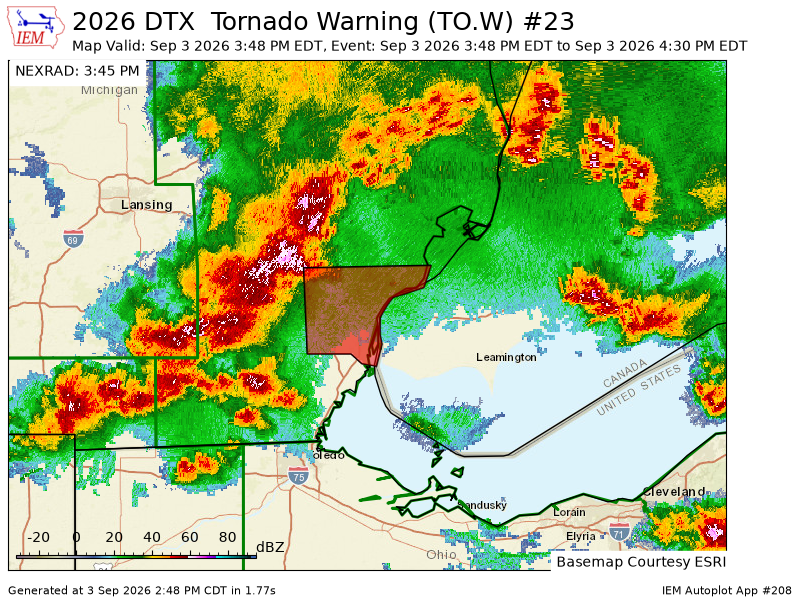 MidMIExtremeWX's tweet photo. DTX issues Tornado Warning [tornado: RADAR INDICATED, hail: <.75 IN] for Wayne [MI] till 4:30 PM EDT https://t.co/6f731XaCOH https://t.co/61kslAJTZU