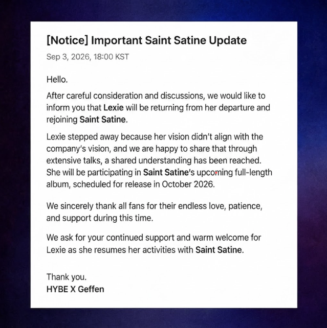 paperdollmukel's tweet photo. [🚨] HYBE X Geffen announces Lexie Levin will be returning to Saint Satine https://t.co/Z7pHIDJ3Jr