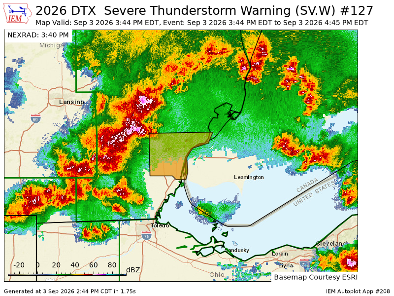 MidMIExtremeWX's tweet photo. DTX issues Severe Thunderstorm Warning [tornado: POSSIBLE, wind: 60 MPH (RADAR INDICATED), hail: <.75 IN (RADAR INDICATED)] for Wayne [MI] till Sep 3, 4:45 PM EDT https://t.co/3tSLbu3tPp https://t.co/MDyxl5pn2g