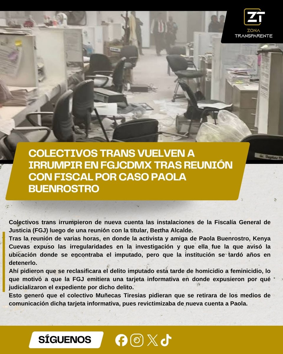 ZonaTransparent's tweet photo. 🚨⚖️🏳️⚧️ ¡Protesta en la FGJ CDMX! Colectivos de la diversidad sexual se manifestaron en la sede de la fiscalía tras desacuerdos sobre el caso Paola Buenrostro. Exigen la reclasificación del delito a feminicidio y el respeto absoluto a la identidad de género en audiencias.
#FGJCDMX https://t.co/edwWUmH3ps