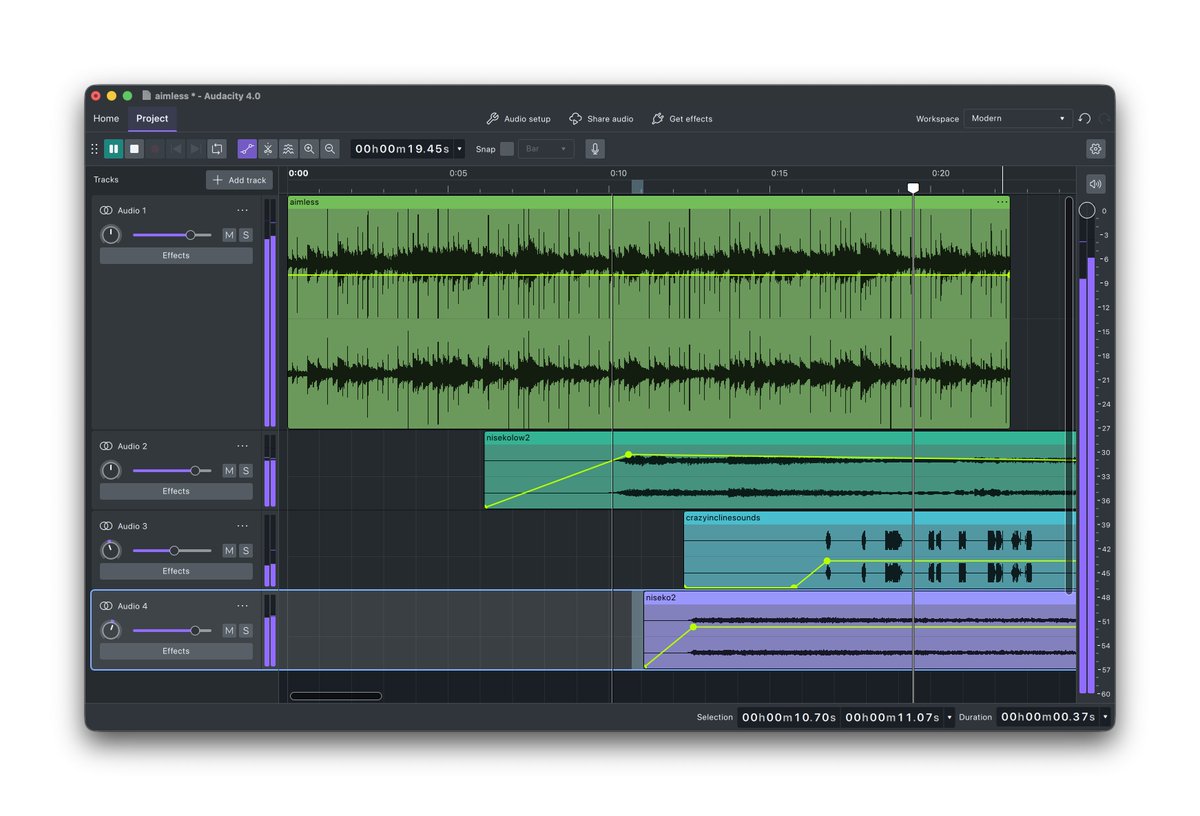 cdmblogs's tweet photo. Audacity 4, free and open-source audio editor, has a new UI and UI features. First impressions / first run...

And there is another option, too.

https://t.co/uIDJyzjKSP

#floss https://t.co/hSPKeVrj7Y