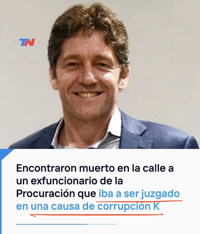 KalinaAnnGG's tweet photo. Justo hace unos días hice un informe hablando de algunos cadáveres que dejó kirchnerismo y hoy apareció el de otro testigo clave en un caso de corrupción K.

Qué decirles, simplemente kirchnerismo. https://t.co/980utaLXGv