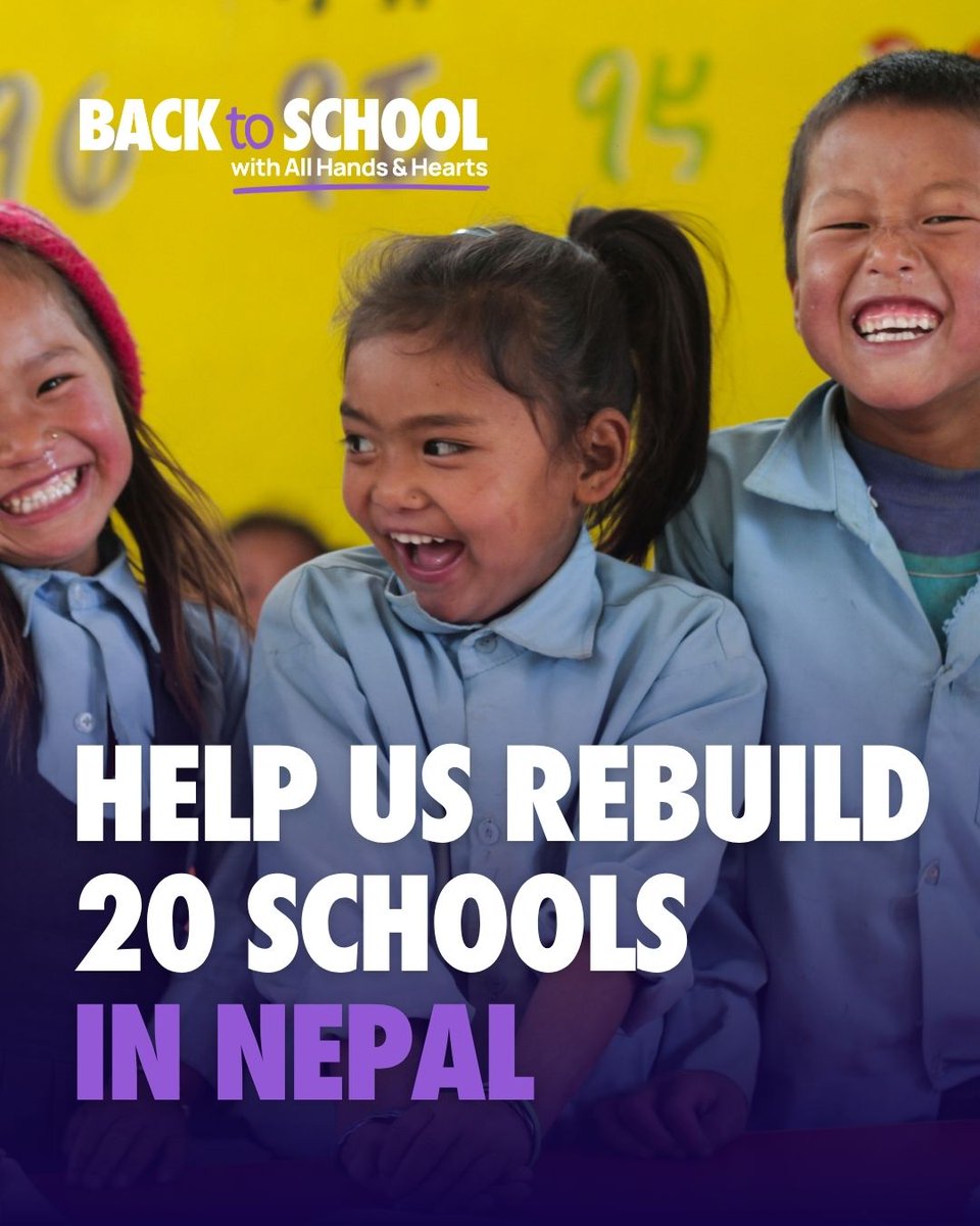 AllHandsHearts's tweet photo. 🎒 Getting children back to school is not the final step of recovery. It is one of the things that makes recovery possible. Following devastating floods in Nepal, thousands of kids have had their education disrupted. We’re launching a $5M campaign to rebuild 20 schools in Nepal.

💌 Read the full letter from AH&H Chief Engagement Office, Nicolette Koeman, & see how you can help:
https://t.co/gPGO0ZIEHJ