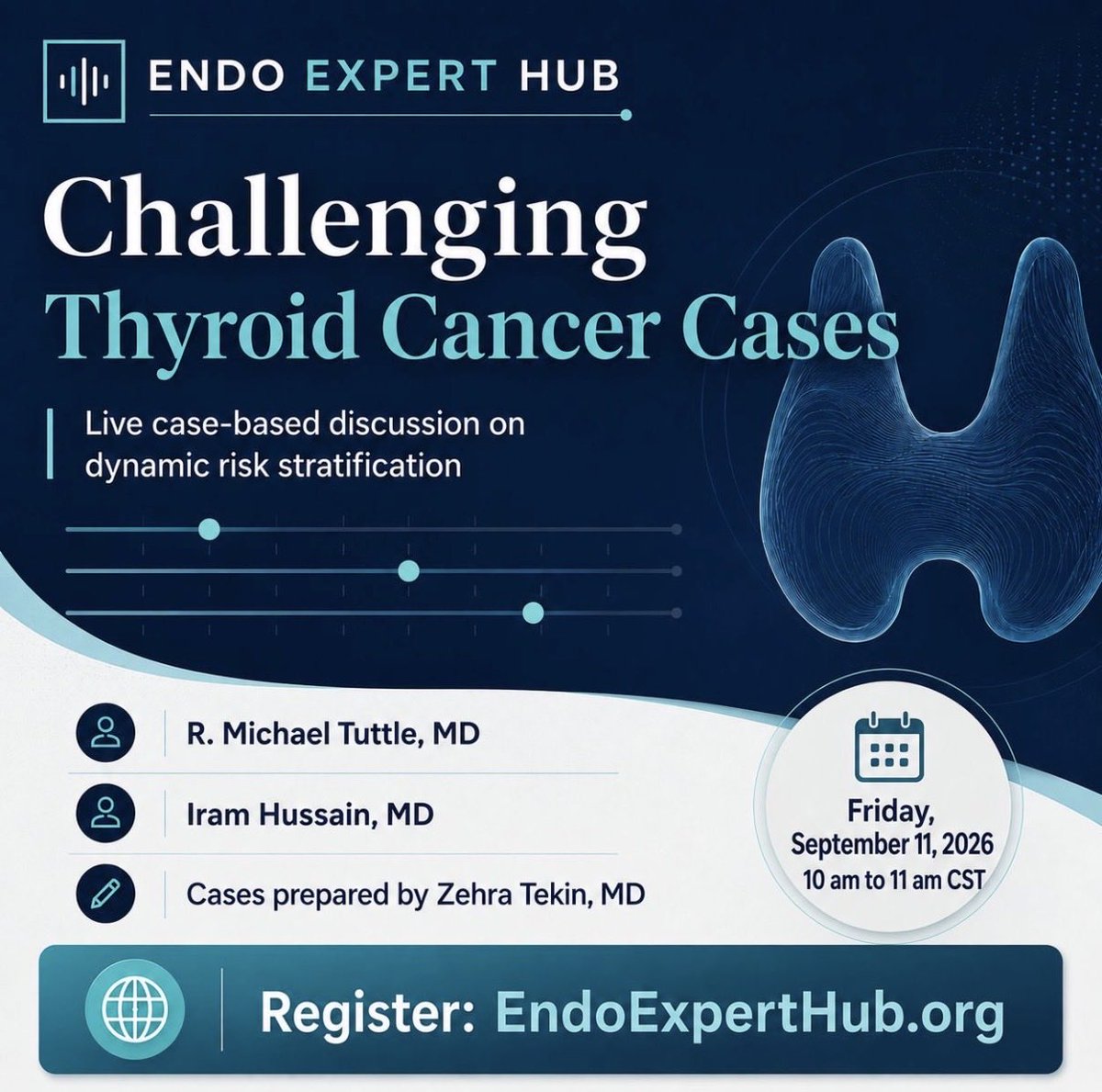 DrIramHussain's tweet photo. Looking forward to discussing challenging #thyroidcancer cases with Michael Tuttle. 

Zehra Tekin built a terrific session around his recent NEJM risk-stratification framework.

Sept 11
10–11 am CST
https://t.co/Iquv781AXO https://t.co/Et6dWHyMnu
