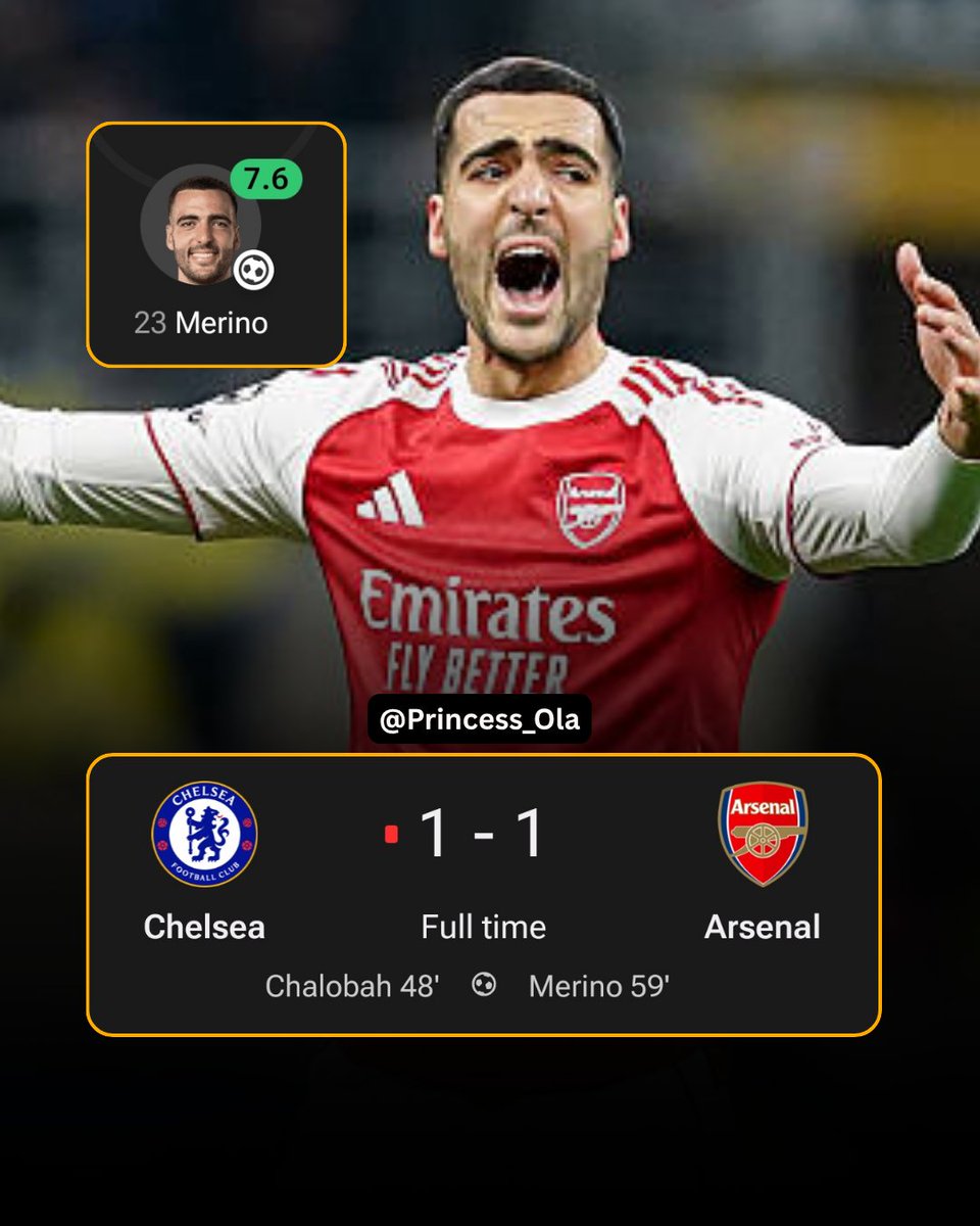 OlaMi_Arsenal's tweet photo. 🔴⚪ Last season, Cowboy FC became the first team ever in history to win a Premier League game that ended 1-1. That's how wild it was. 

Before the game, Arsenal were top, Chelsea were second, six points apart. Arsenal came into the game with no Gabriel and no Saliba. No problem. Hincapie and Mosquera played instead, and Chelsea still couldn't beat us.

Everyone talked about the midfield battle. Caicedo, £100 million. Declan Rice, £100 million. Who's better? Let's watch and see. That talk didn't last long cos Caicedo went in high on Merino and got sent off in the first half.

Then Reece James took charge single handedly running Arsenal's midfield with ten men on the pitch. 😂 

Chalobah scored from a set piece. Chelsea went 1-0 up. That felt cringe, because Arsenal were supposed to ruin the league with  set-piece, not Chelsea. Ten minutes later, Merino did what he always does. He scored a header. 1-1. 

Cole Palmer didn't play a single minute that day cos he faked injury as usual.. 

Now he's a different player. Missed  the World Cup, so he's had time to rest. Under Xabi Alonso, he looks free. More time on the ball, more freedom to do what he wants. Two goals and one assist in his last two league games. Next to him is João Pedro, a real number nine, "the kind that scares you". And Morgan Rogers too. What he does at the Emirates on Sunday will be worth watching.

But Saka has already said his piece. Sky Sports asked him about Chelsea. He didn't hold back. "We'll see on Sunday." Two goals in two league games. 

COYG. Always. 🔴⚪
