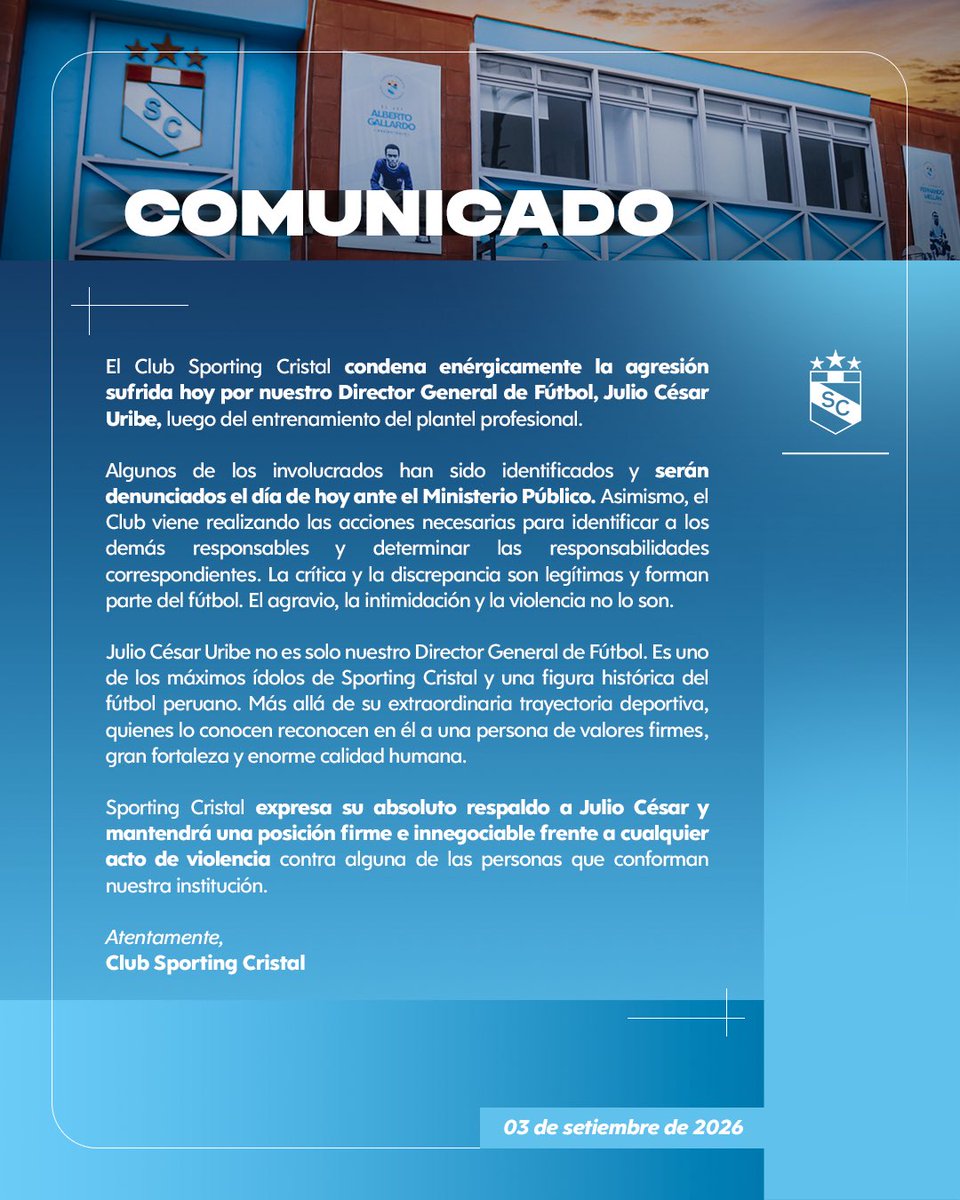 ClubSCristal's tweet photo. Comunicado oficial https://t.co/NucU0TfJRb