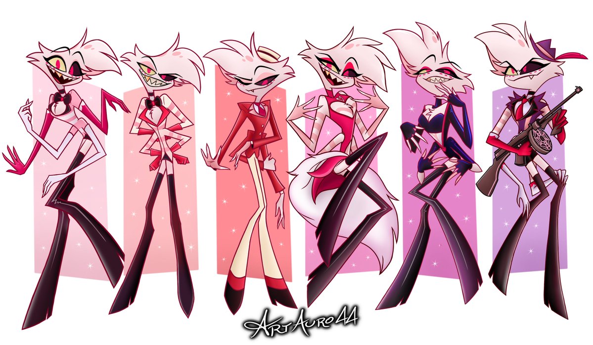 Artauro44's tweet photo. All Angel outfits from Season 1..🌹

#hazbinhotelfanart #hazbinhotel #angeldust #angeldustfanart https://t.co/i1il8VF8ws