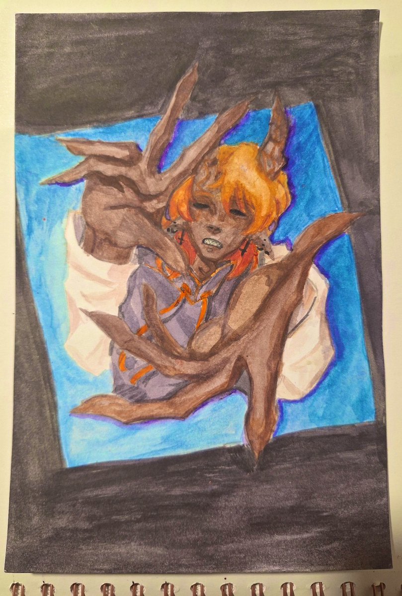 Min_Exe__'s tweet photo. Mi profe de arte nos dió acuarela y básicamente dijo "dibujen lo que quieran" así q como yo no tenía ideas, y además era la primera vez que usaba acuarela, pues fuí a la segura y re dibujé un dibujo mío xD
#MagmaboiFanart (? https://t.co/dCGqPUNc2E