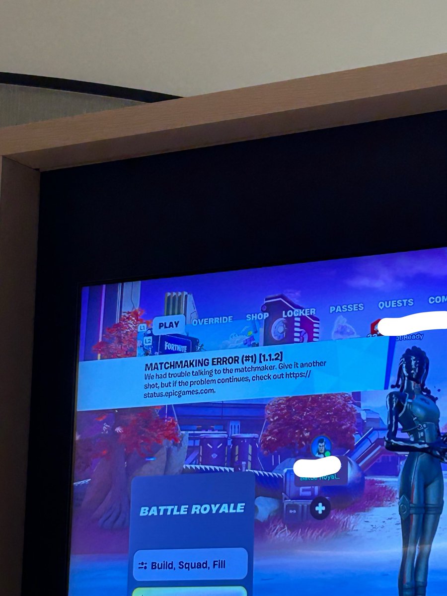 theazzlad's tweet photo. @FortniteStatus 

there is a problem with matchmaking on ps4. tried restarting the game but matchmaking still showing as an error https://t.co/7stqAWvaVW