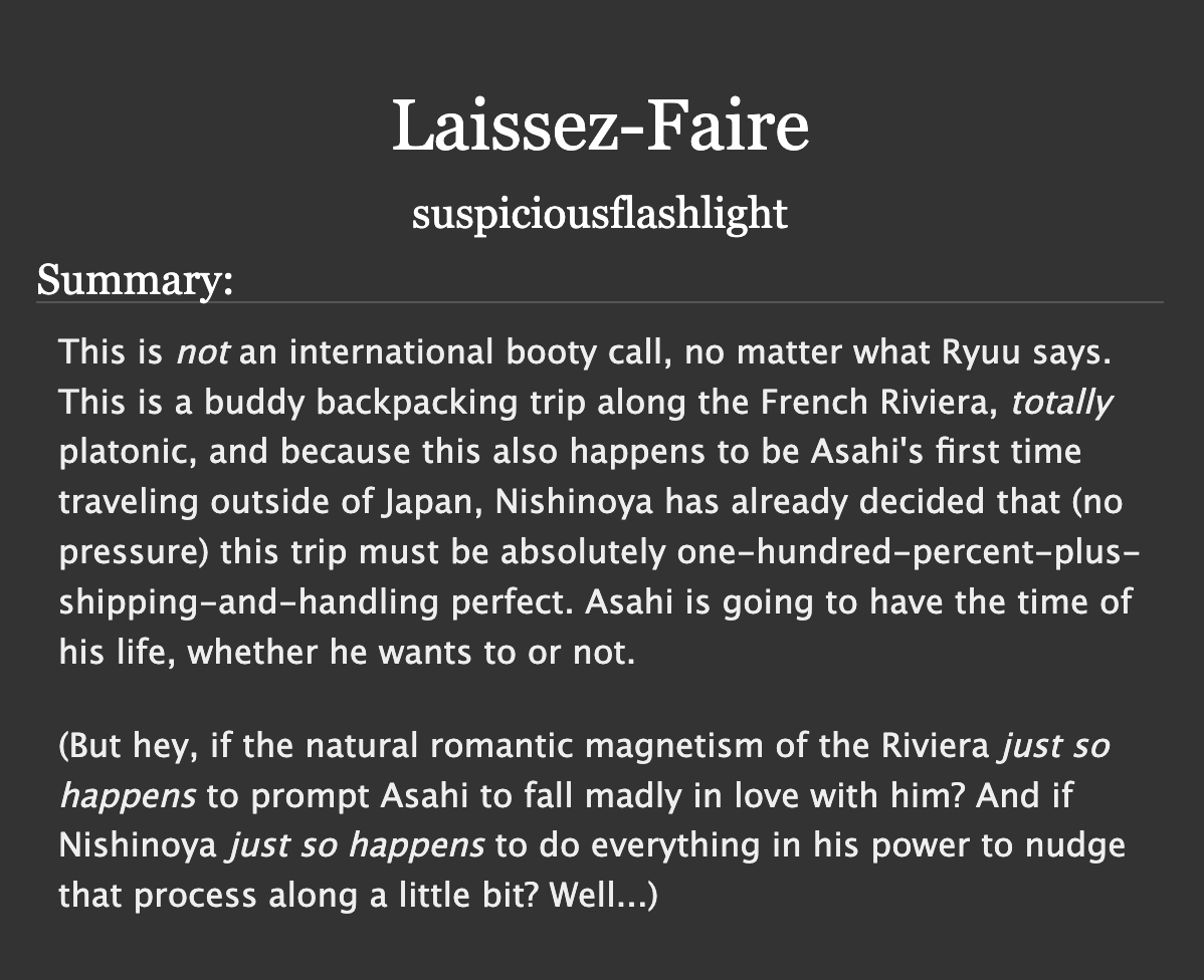makelotsofpots's tweet photo. @aelinspercy LAISSEZ-FAIRE BY SUSPICIOUSFLASHLIGHT
LAISSEZ-FAIRE BY SUSPICIOUSFLASHLIGHT
LAISSEZ-FAIRE BY SUSPICIOUSFLASHLIGHT 
https://t.co/SVCNflDSQa
idc if you don’t ship asanoya you will change your mind 🫵🔪 https://t.co/4uziU79wsY