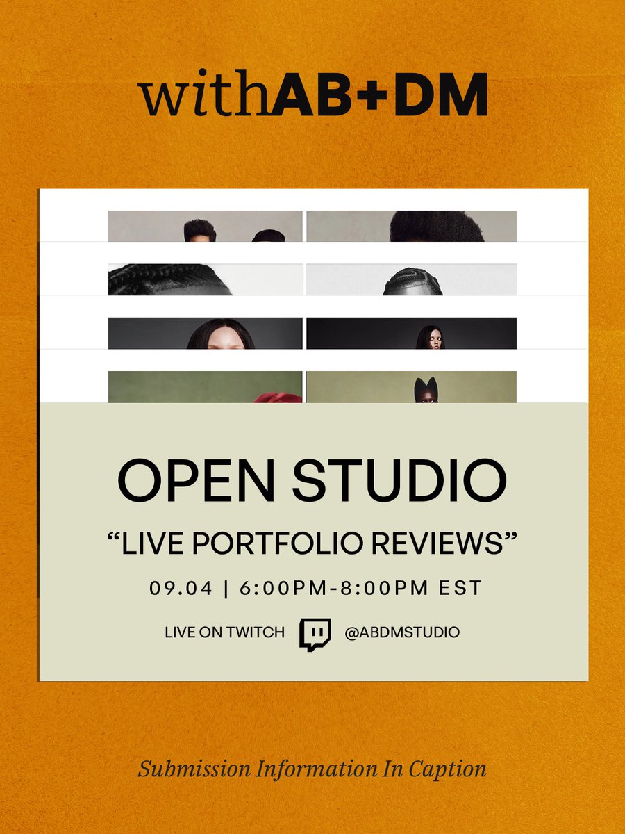 ABDMstudio's tweet photo. We’re happy to announce our new livestream series, “Open Studio,” where we connect with our community whenever, wherever. For our first entry, we’re doing live portfolio reviews for 8 randomly selected participants, joined by a special guest! https://t.co/3Bqq1V3e6A
