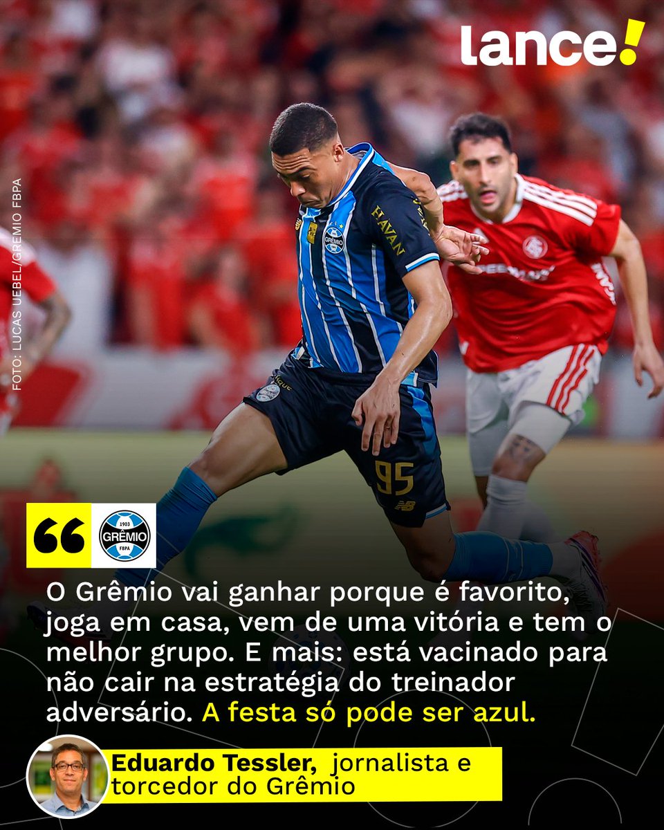 lancenet's tweet photo. VAI DAR GRÊMIO? 🇪🇪👀

Perguntamos ao jornalista e gremista Eduardo Tessler por que o Grêmio vai vencer o Gre-Nal pelas quartas de final da Copa do Brasil, e a resposta foi essa! 🗣️

📲 Quer ver o texto completo? Acesse o link: https://t.co/lmXBs7YkdC

#Redes2 #LanceInforma https://t.co/yVR3Ofp9lv
