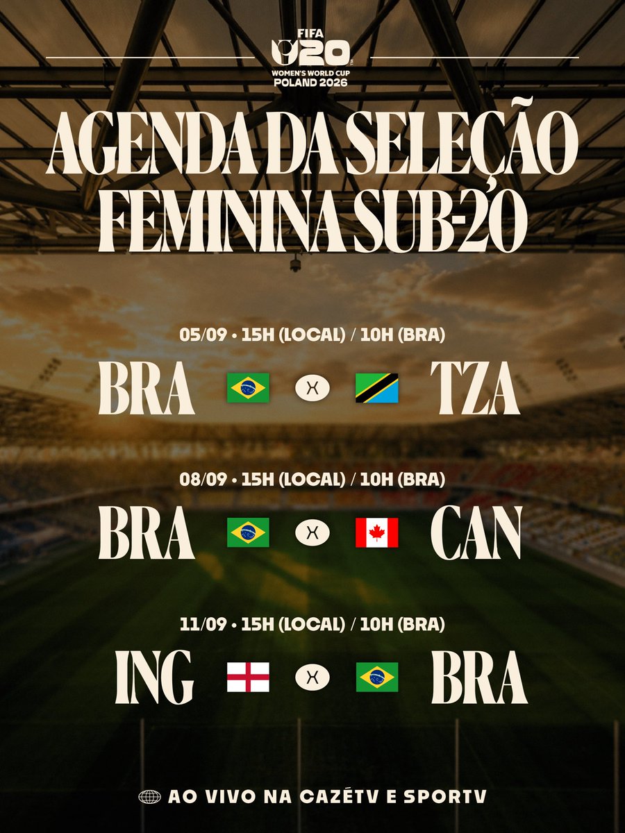 CBF_Futebol's tweet photo. A Copa do Mundo Feminina Sub-20 já começa neste final de semana! 🇧🇷🌎

É hora de convocar a nação verde e amarela para acompanhar de perto a trajetória das nossas jovens craques em busca do mundial. 💚💛

A estreia será neste sábado (5)! Confira a agenda da fase de grupos, marque as datas e vamos vibrar com a Amarelinha! 

#BateNoPeito