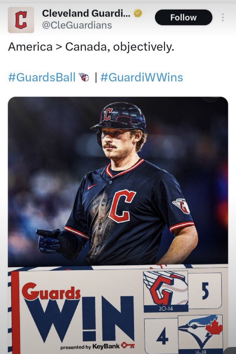 Yogi_Bear17's tweet photo. The Guardians have not won a series against the Blue jays since they tweeted this https://t.co/okgO4Jgb4W