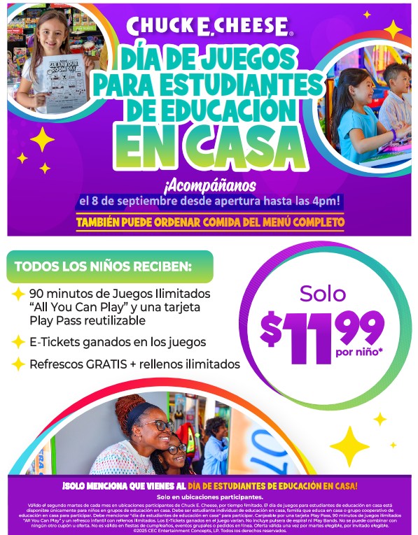 North_Plaza_MD's tweet photo. Homeschoolers Don't Miss The Fun This Coming Tuesday, September 8, 2026! 

Join us This Coming Tuesday, September 8, 2026 from open to 4 p.m. is Homeschool Play Day at all Chuck E. Cheese locations!

Remember, all locations have the Trampoline Zone! Five area locations — Rockville/Kensington, Takoma Park, Parkville, Glen Burnie, and Alexandria, Va., — now have the full Adventure Zone, too!

Visit https://t.co/1lbbYO3cg0 for more information and for your favor!

@North_Plaza_MD

#ChuckECheese #NorthPlazaShoppingCenter