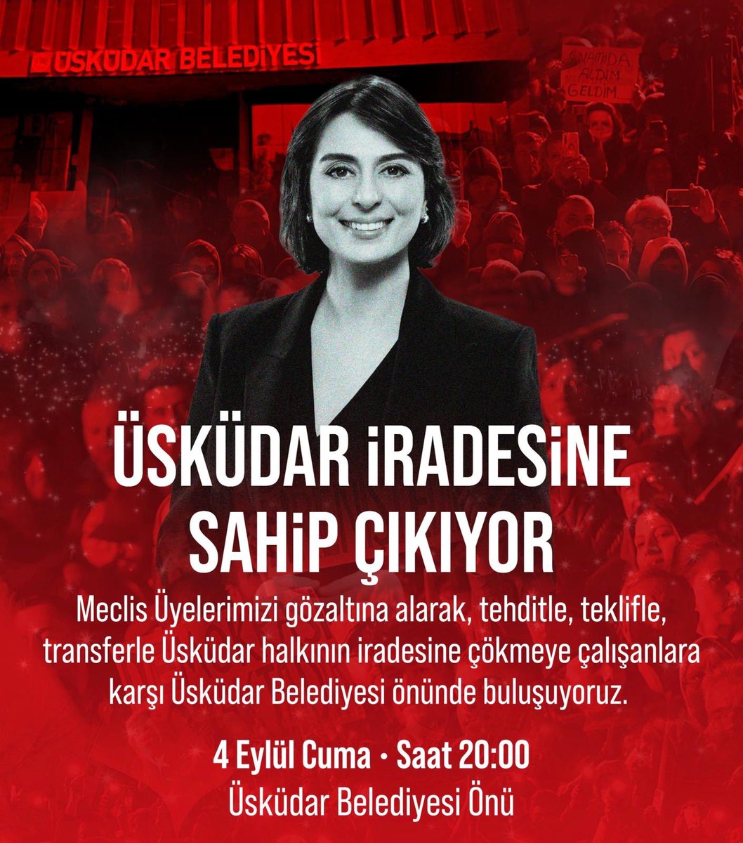 ozgurcelik1919's tweet photo. ÜSKÜDAR HALKININ İRADESİNE DARBEYİ KABUL ETMİYORUZ!

📌 Üsküdar’da üç meclis üyemiz şu an gözaltında.

📌 Dört meclis üyemiz tehditle, baskıyla, şantajla, teklifle transfer edildi. 

📌 Bugün Türkiye Büyük Millet Meclisi Grup Başkan vekilimiz @muratemir_dr’in açıkladığı gibi; bu baskıların merkezi malum bürokratik kliktir. 

📌 Bir siyasi parti bürokrasinin gücüyle, yargı eliyle Üsküdar halkının iradesine çökmeye çalışıyor.

Demokrasi tarihimizde bu kadar organize kötülüğe şahit olmadık, bu kadar ahlaksızlığa maruz kalmadık, siyasi etiğin bu kadar çiğnendiğini görmedik.

İlk günden bu yana tüm bu kötülüklere karşı tüm gücümüzle mücadele ettik, sonuna kadar bu mücadeleyi sürdüreceğiz.

Üsküdar halkına, demokrasiyi ve milli iradeyi savunan tüm vatandaşlarımıza çağrı yapıyoruz. 

Yarın saat 20.00’da Üsküdar Belediyesi önünde buluşalım. 

Hakkımıza, irademize sahip çıkalım.