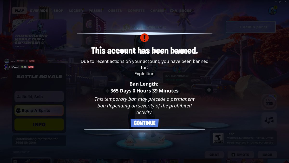 Real_funz's tweet photo. @FNCompetitive i just got banned for doing nothing, i played like 8 tournaments this year after taking a break from a game and now im banned for "eploiting" please fix this! https://t.co/R9UBSo8TXp