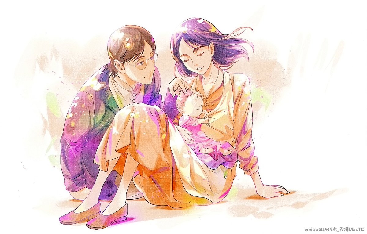 Aot6262's tweet photo. Beautiful illustration of Grisha, Carla and Baby Eren from the Red Swan Opening https://t.co/vrs4k75z6N