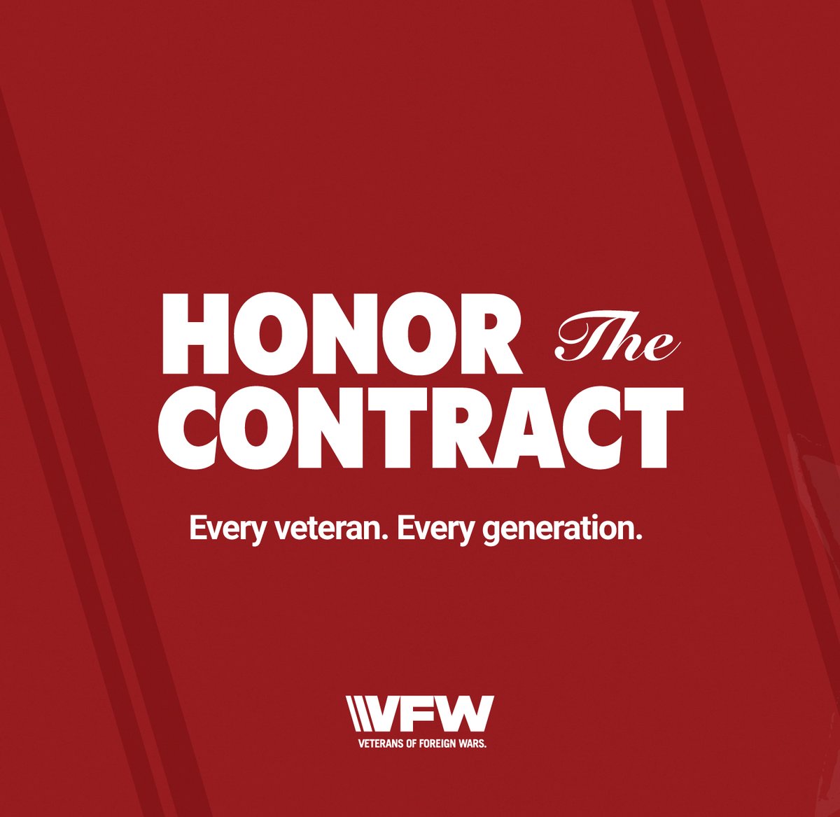 VFWHQ's tweet photo. Military service comes with a promise: if that service causes injury or illness, this country will recognize it and provide the benefits earned.

That promise should not weaken for the veterans who come next.

Honor the Contract. Every veteran. Every generation.

Take action and tell Congress to oppose any version of TCAVA that cuts veterans’ earned benefits: https://t.co/0Uxxzp0Jdn

#VFW #ActionAlert #HonorTheContract #ProtectVeteransBenefits #Veterans #StillServing