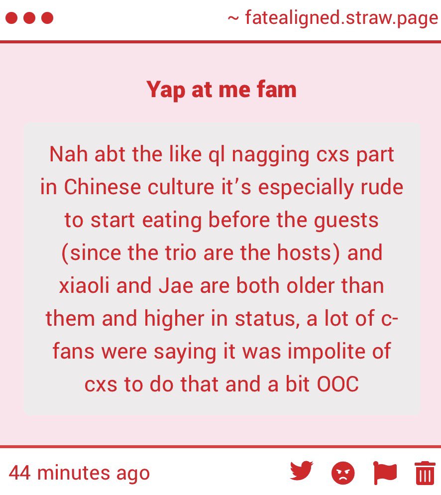 fatealigned_'s tweet photo. Yeah I kind of figured it had to be something like that. I think it’s just been like non stop of her kind of only having lines like this but I also didn’t wanna assume anything about the culture since I am not Chinese I do not know for sure. But thank you for shedding more light on this!