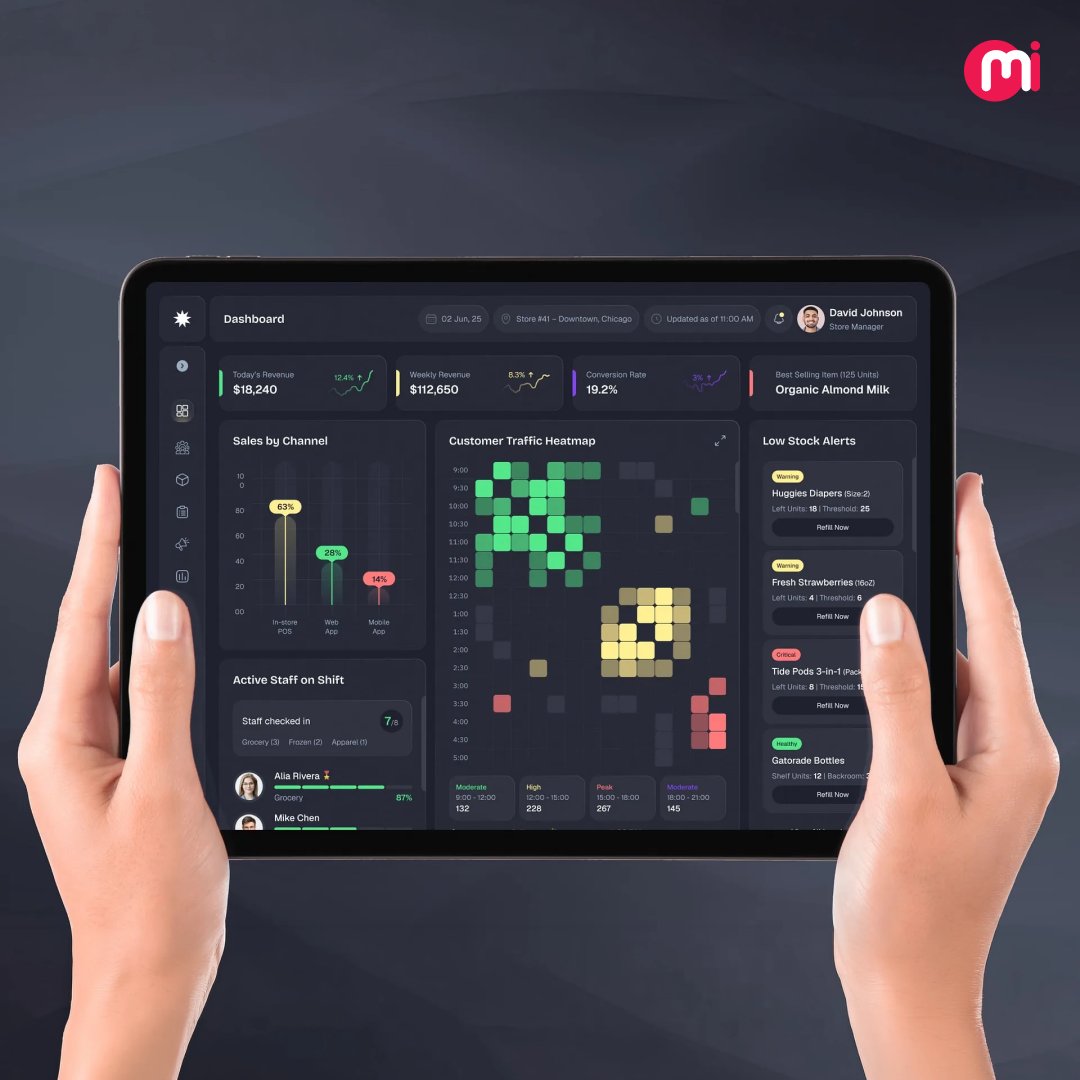 Mindinventory's tweet photo. The dark interface, vibrant data visualizations, contextual alerts, and AI recommendations create an experience that feels powerful without overwhelming the user.

Explore more:

https://t.co/JtuoMfC0ue

#Retail #Dashboard #UIUX #AiSolutions #UIDesign https://t.co/nBHI0qoYKI