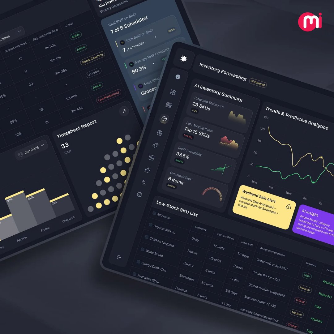 Mindinventory's tweet photo. The dark interface, vibrant data visualizations, contextual alerts, and AI recommendations create an experience that feels powerful without overwhelming the user.

Explore more:

https://t.co/JtuoMfC0ue

#Retail #Dashboard #UIUX #AiSolutions #UIDesign https://t.co/nBHI0qoYKI