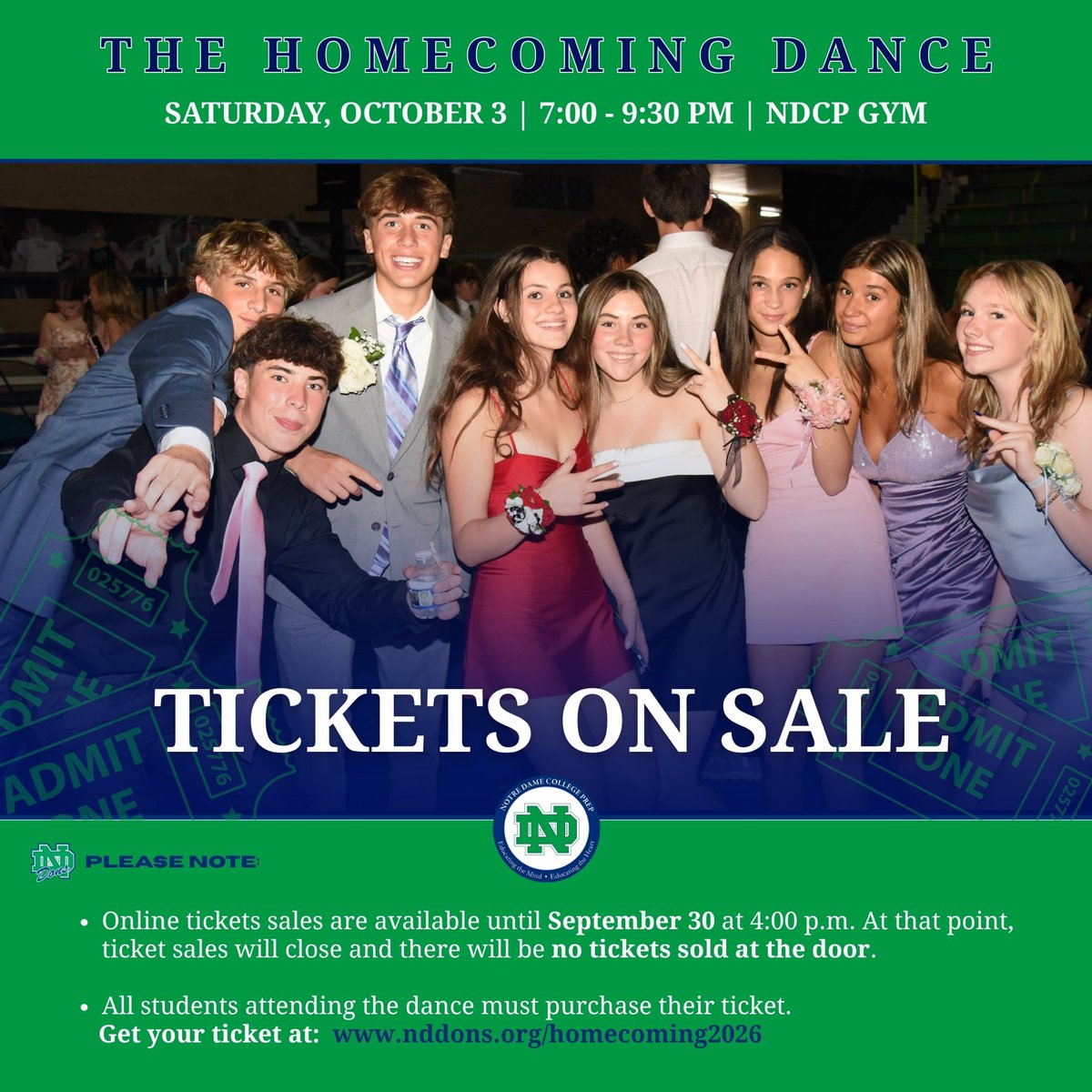 nddons's tweet photo. Homecoming Dance tickets 🎟️ are on sale now! Ticket sales are available until September 30. 

Get your 🎟️ to the dance today ⬇️ https://t.co/kwJIH0Z0uY https://t.co/g6xJYWBSFD