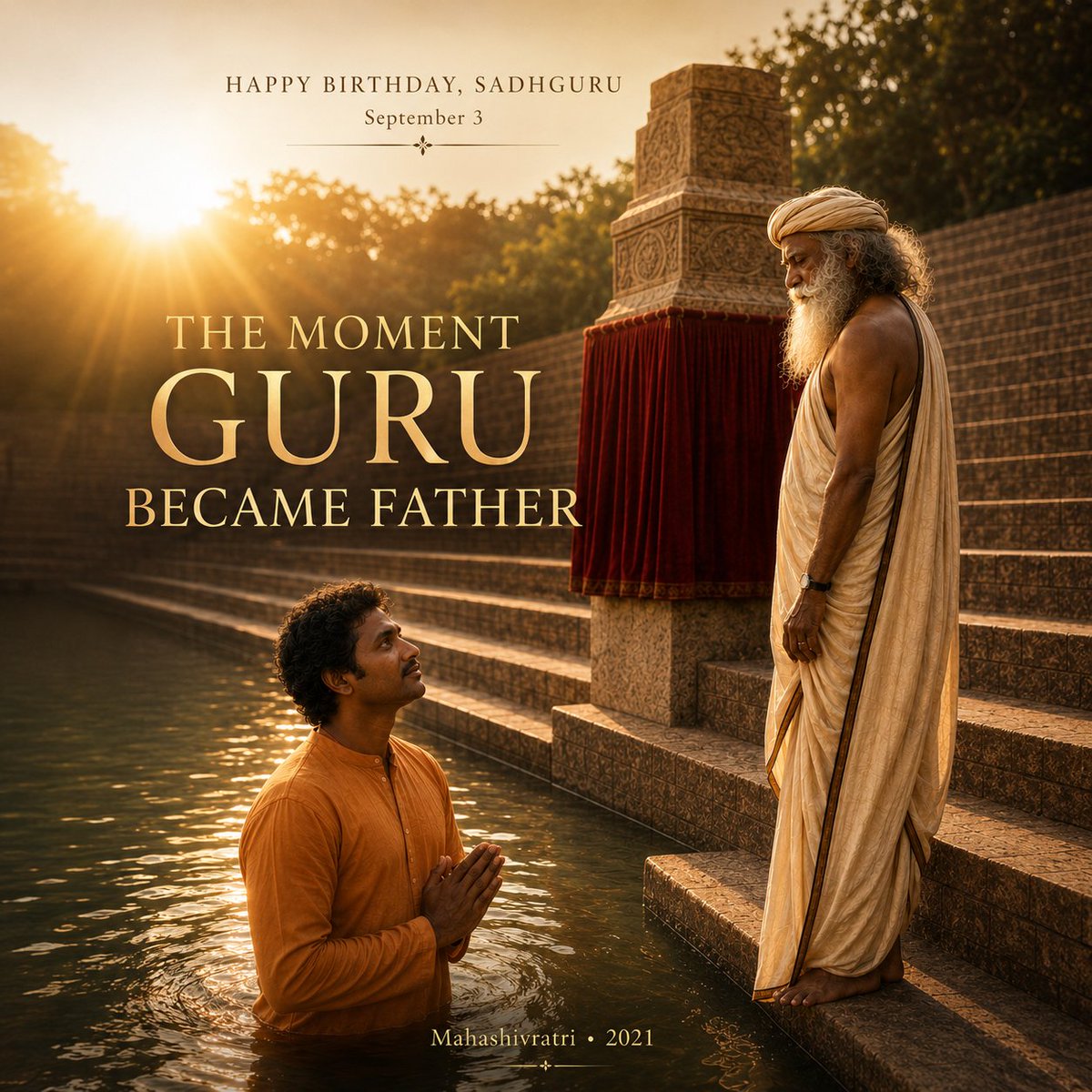 ShivaDuddi's tweet photo. There are moments in life that you remember clearly,

but cannot completely explain.

For me, one happened at Surya Kund in 2021.

It was my first Mahashivratri after losing my parents during the pandemic.

I had come to Isha for the Grace of Yoga program. I wanted to make the most of being in my Guru's presence.

On the second day, all the male participants were asked to assemble at Surya Kund for a process with Sadhguru.

I was a little late.

I had stayed back to do my Shoonya meditation.

When I arrived, everyone had already gathered and I found myself at the front.

As I stood there waiting, I suddenly felt a very strong presence of my father.

I looked around.

Then Sadhguru walked past me.

He was wearing an angavastram, the way my father would dress during his spiritual practices, with his shoulders bare.

For a moment, I didn't see Sadhguru.

I saw my father.

Something in me simply recognized him.

After the process, everyone entered the Kund.

I had imagined I would change before getting into the water.

But everyone simply went in.

So I followed.

The experience in the water was beyond anything I can put into words.

And when I looked at Sadhguru, for a moment he appeared to me like the whole universe.

It reminded me of Krishna revealing his Vishwaroopa to Arjuna.

I don't claim to understand what happened that day.

I only know what I experienced.

And something changed after that program.

My life took an unexpected turn.

I met my future wife.

Eventually, we got married at the Ashram.

Looking back, that day holds a very special place in my journey.

My father was the one who first brought meditation into my life.

Years later, in a moment I cannot fully explain, I felt that same presence through my Guru.

That was the moment Guru became Father.

On Sadhguru's birthday, I offer my reverence and gratitude.

For the practices.

For the possibilities.

For the experiences I understand.

And for the many I still don't.

Happy Birthday, Sadhguru. 🙏

#Sadhguru #Yoga #21DaysWithin
