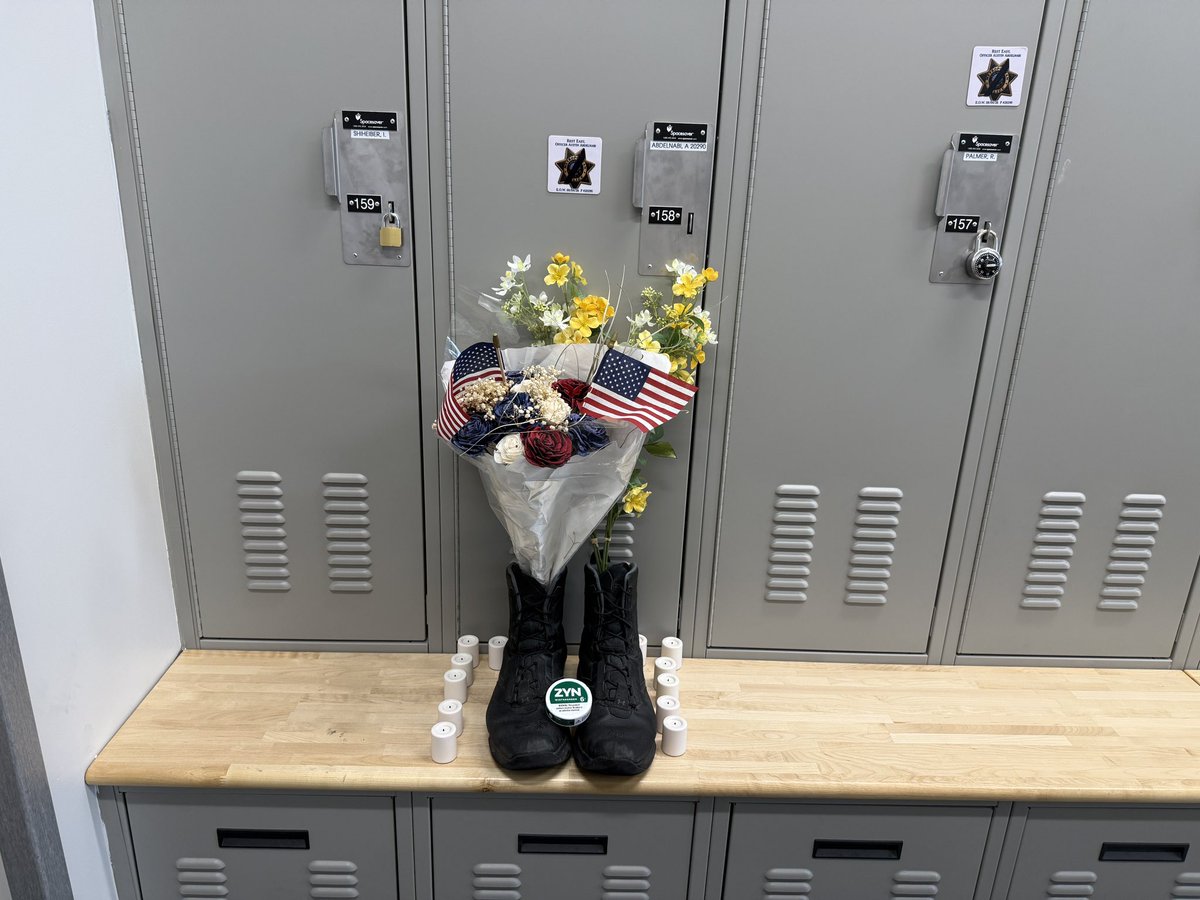 ClarkCountyNV's tweet photo. The new @LVMPD Area Command comes at a significant time for @LVMPDSEAC. Last month, Ofcr. Austin Abdelnabi was killed in the line of duty.

His locker has been preserved, his picture is now on the wall of heroes and there’s a tribute to Ofcr. Abdelnabi in the briefing room. https://t.co/lHTIAOkQb3