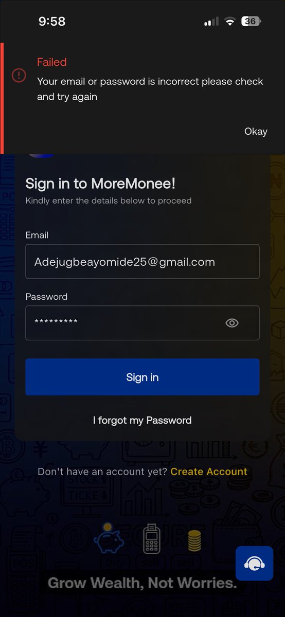 olobamamba's tweet photo. @MoremoneeBank wtf is happening I can’t login to my Moremonee acct after I fund it 
This is the rubbish it’s keep bringing and i tried forgot password it’s sayin it’s my email isn’t valid 
Pls help me out @MoremoneeBank 

@Peller089 na u make me open this acct oo https://t.co/woPYaI4pe9