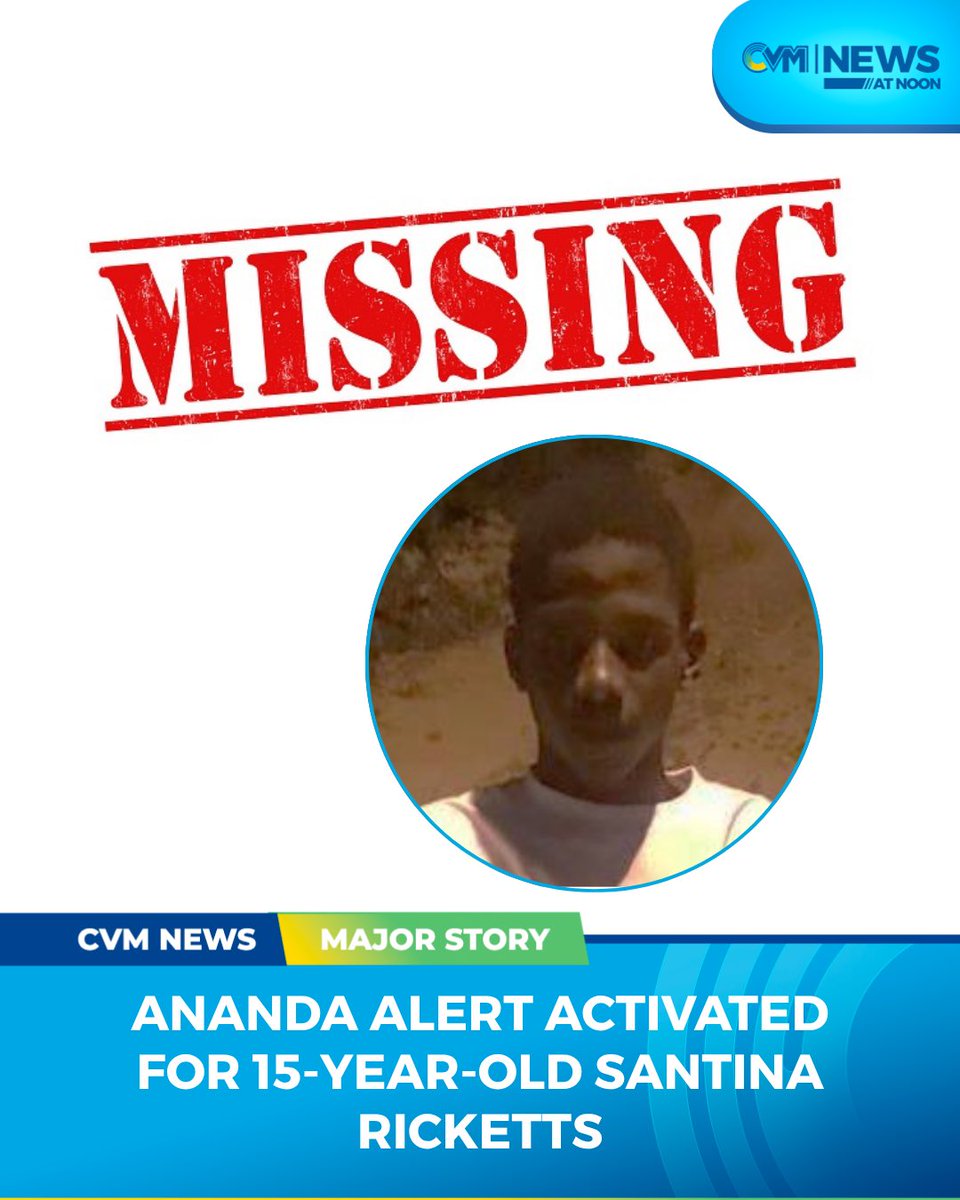CVMTV's tweet photo. An Ananda Alert has been activated for 15-year-old Santina ‘Nicoy’ Ricketts of Spring Village, Bushy Park, St Catherine, who was reported missing on Monday, August 24.

#CVMNews 

1/4 https://t.co/IYBv9zXGCd