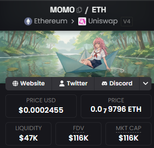 YEYEmeta's tweet photo. time for you to listen to my call!

momo token 120k mcap now..

CA: ethereum:0x664e9d73db2a3514f6b437137de4779977a06e81 

this is nft / token amm.. so best you sweep the nft floor too or else they will arb you.. its kinda "404" tech. https://t.co/TMJIojnaGm