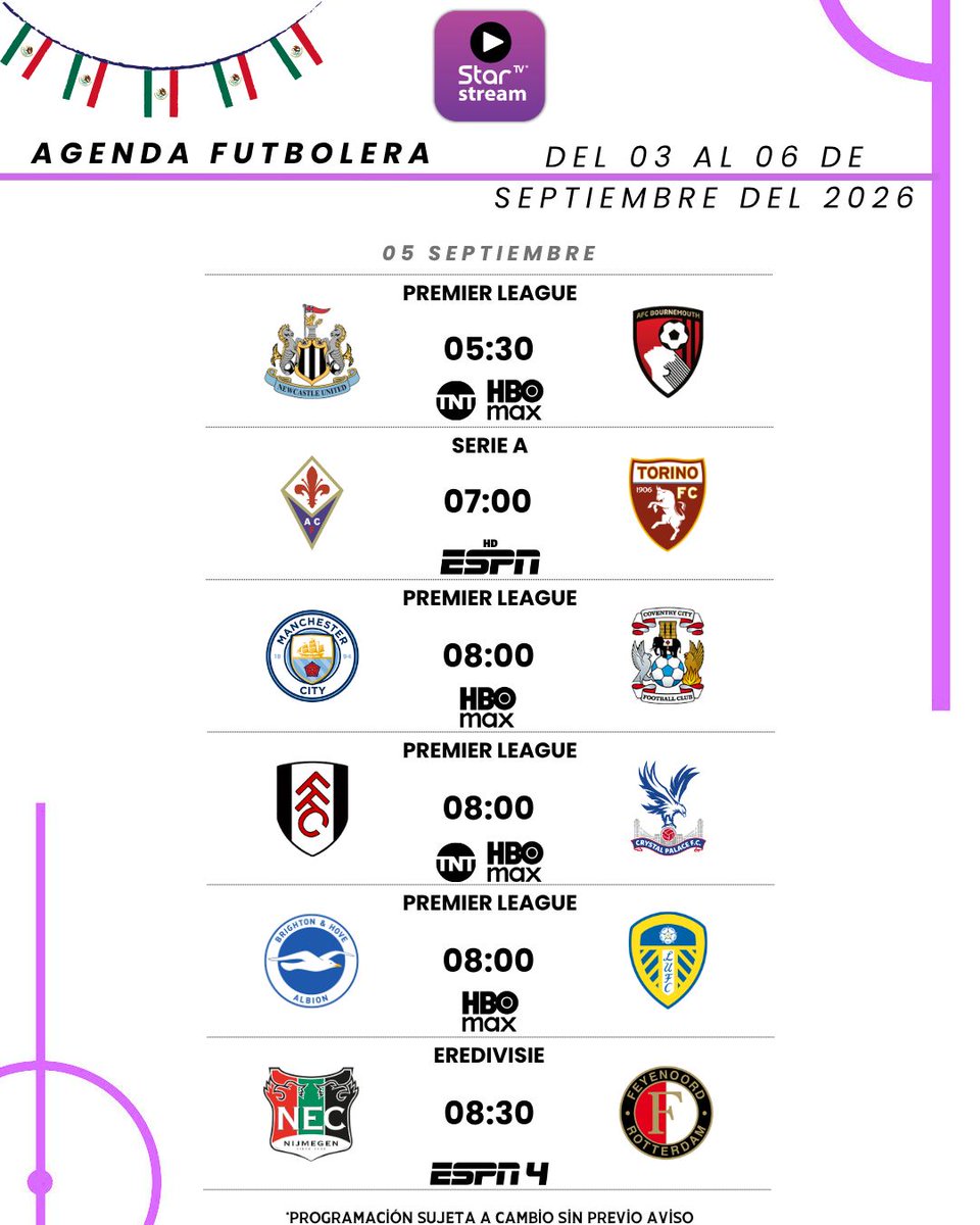 StarTVStreamMX's tweet photo. ¡El balón no se detiene y la emoción tampoco! ⚽✨ 

Mantente al día con todos los partidos del fin de semana y arma la mejor jugada con StarTV Stream.

Consulta los horarios, encuentros y canales para vivir la pasión del fútbol desde donde estés. 👇📺

#AgendaFutbolera #Futbol https://t.co/srATUcgzFc