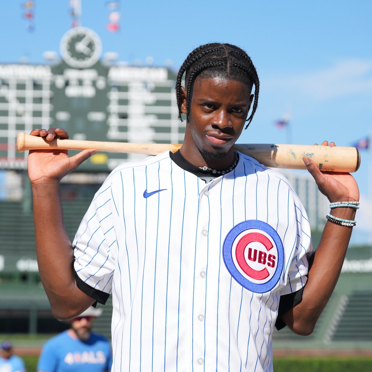 MLB's tweet photo. Chicago Bulls rookie Caleb Wilson visits Wrigley Field! https://t.co/5FPObOCZwu