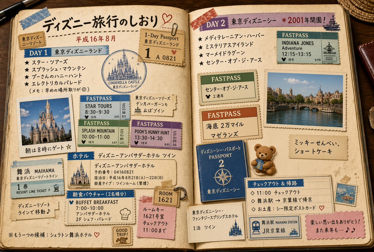 cobb_room's tweet photo. 平成の「ディズニー旅行のしおり」に、
令和が1つだけ隠れています。
年パスもファストパスも懐かしすぎる…

ディズニー好きなら、きっと15秒で見つけられるはず！ https://t.co/Nc1kJMLDef