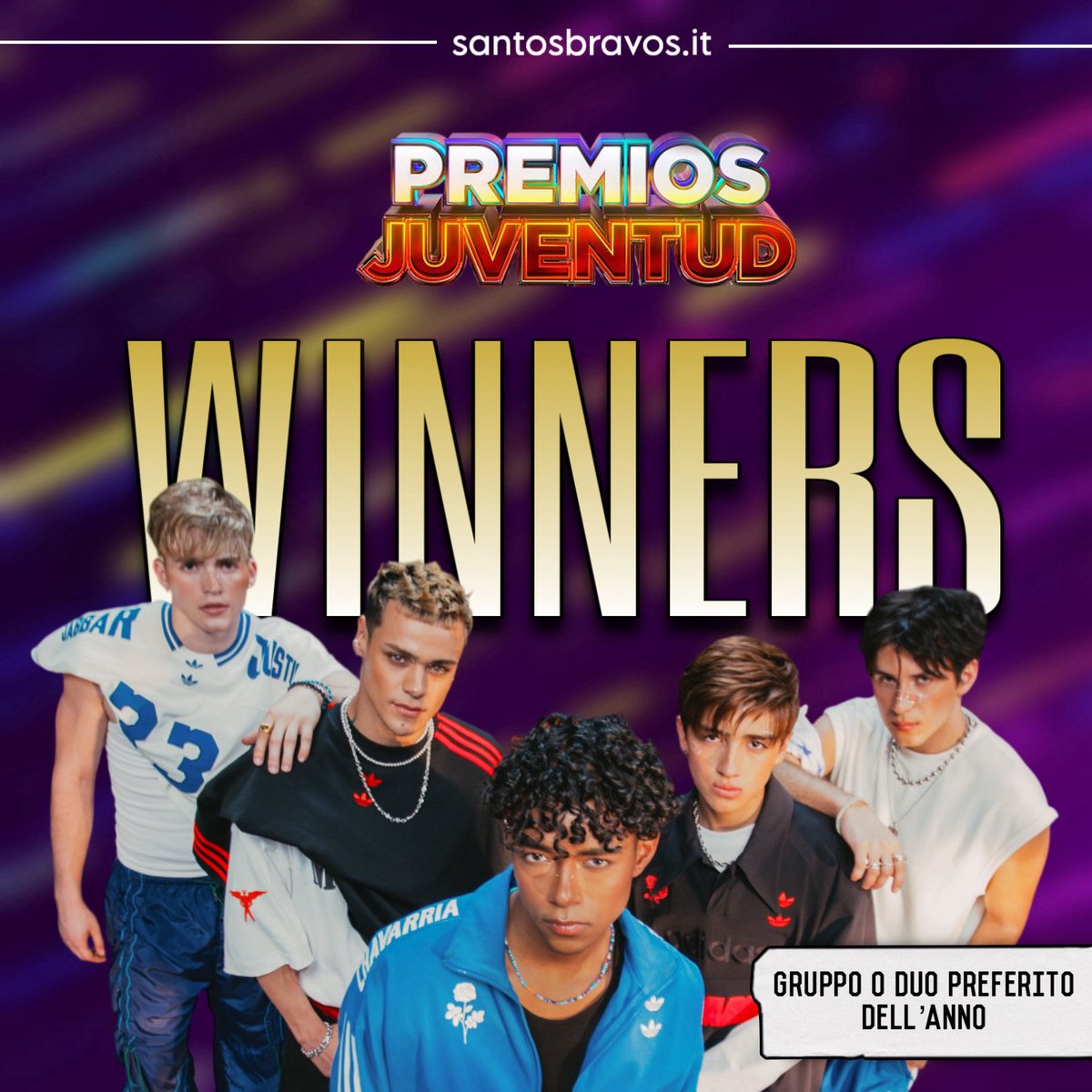 santosbravos_it's tweet photo. VITTORIA DEI SANTOS BRAVOS AI PREMIOS JUVENTUD! 🏆❤️

Congratulazioni ai santos bravos per la vittoria ai Premios Juventud per le entrambe le categorie a cui erano nominati ‘Gruppo o duo preferito dell’anno’ e ‘Nuova generazione maschile’!

Grazie a tutti i DUAL che hanno votato! https://t.co/C2k5WwVUqK