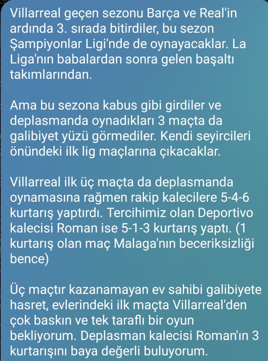 fut_bas1's tweet photo. FUT-11

Real Betis - Real Madrid 
Tercih: Betis 10 şut çeker (Yükseğe yakın güven)

Villarreal - Deportivo La Çorum'a
Tercih: Leo Roman 3 kurtarış yapar (Orta-Yüksek güven)

Betis'in 12 şutunu tekli de aldım Orta güvenden. Bol şans.

#iddaa #tips #bet #kupon #futbol https://t.co/2cISrsujHe
