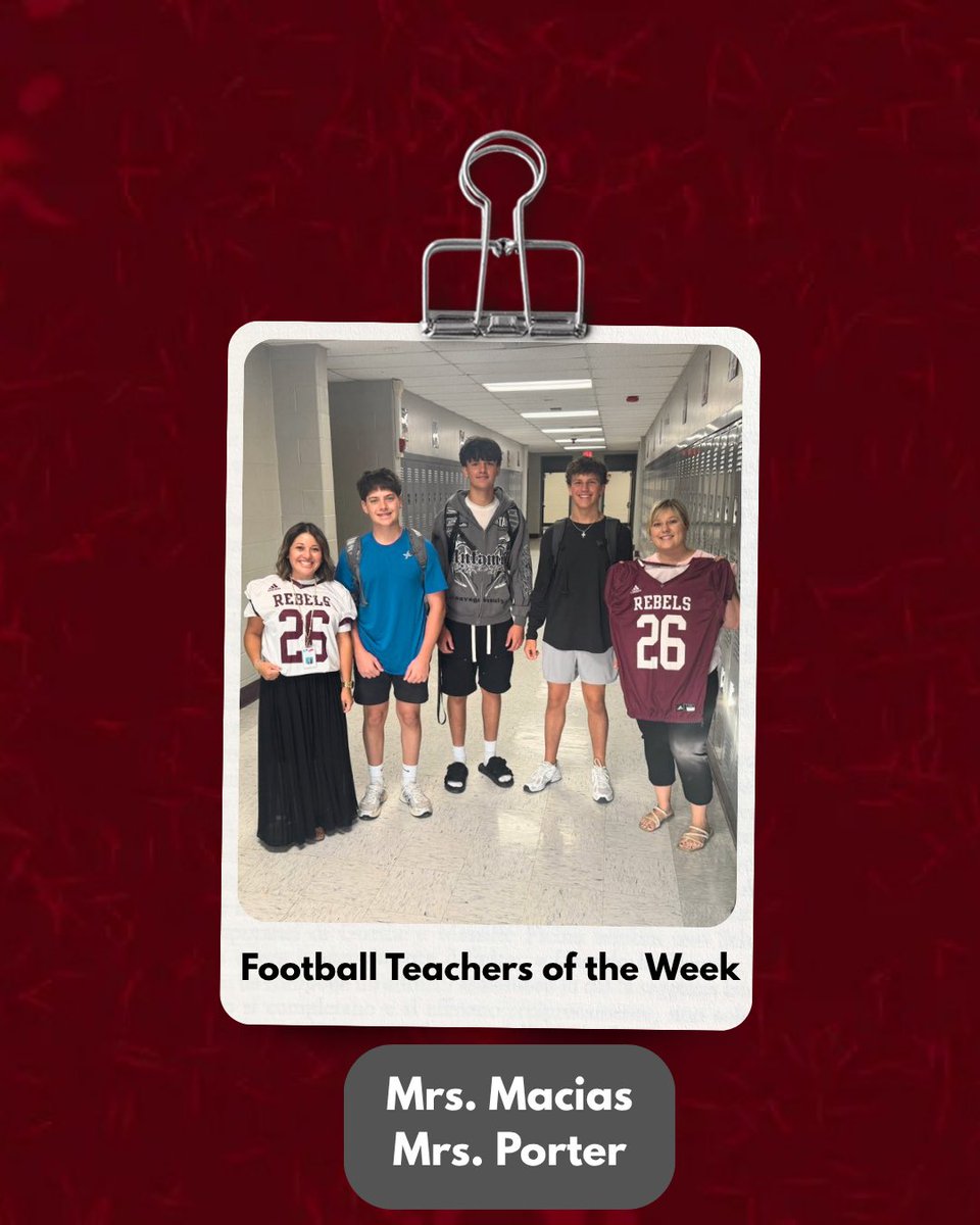 MidlandLFHS's tweet photo. 🏈Football Teachers of the Week🏈

🤠Mrs. Macias
🤠Mrs. Porter

Our football players chose these three amazing teachers for the impact they’re making on their students! We’re proud to celebrate them and the difference they make every day!🩶❤️

#leefreshmanhighschool @RebelsLFHS https://t.co/UsTRBINTNR