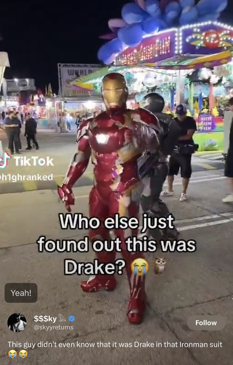 kaubin's tweet photo. Remember Drake spotted filming in an Ironman suit at the fair..
Look the emoji used for the announcement
🎡🎡🎡🎡🎡 https://t.co/XkItcPkSXG