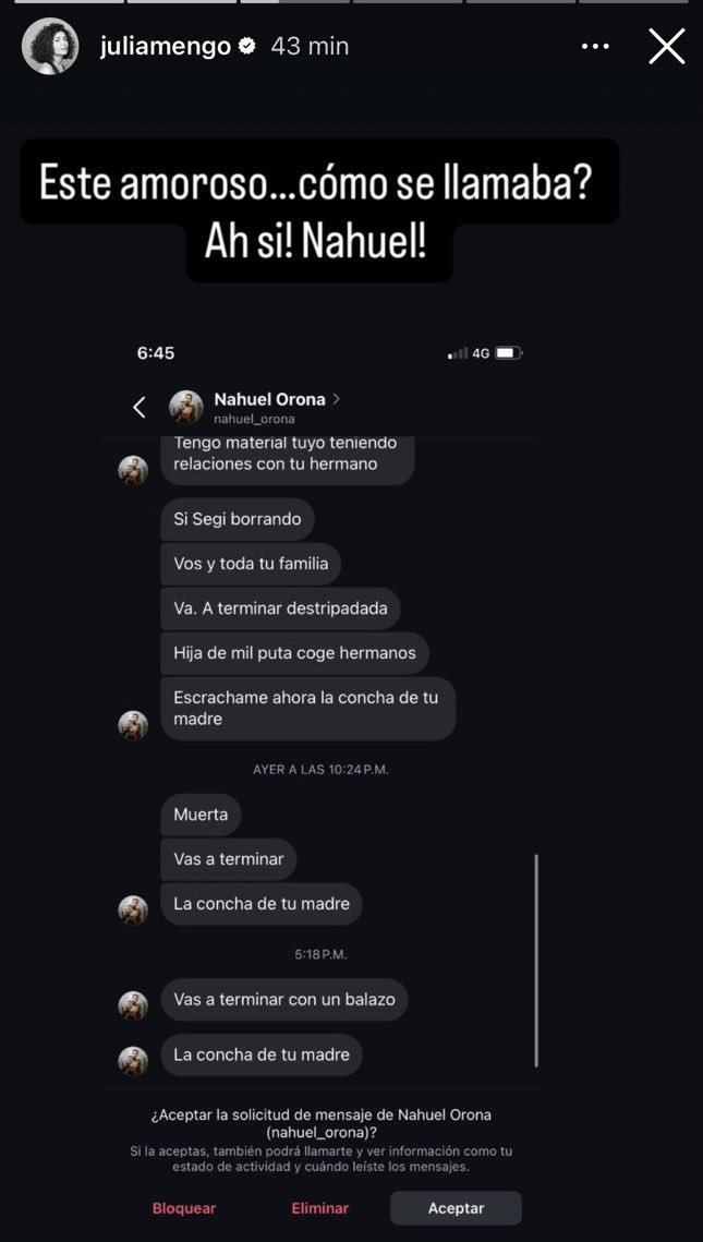 somoscorta's tweet photo. “Embargado hasta las bolas”

Tras el procesamiento de tres hombres que la hostigaban por redes, Julia Mengolini compartió en su Instagram capturas de las amenazas recibidas y celebró el fallo judicial. https://t.co/WqZiOd6B9v