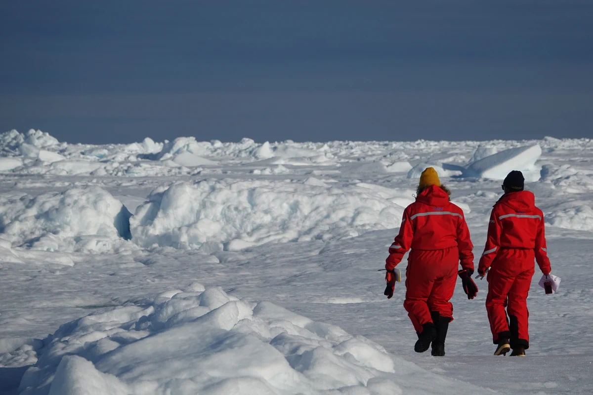 Researchers walk on ice