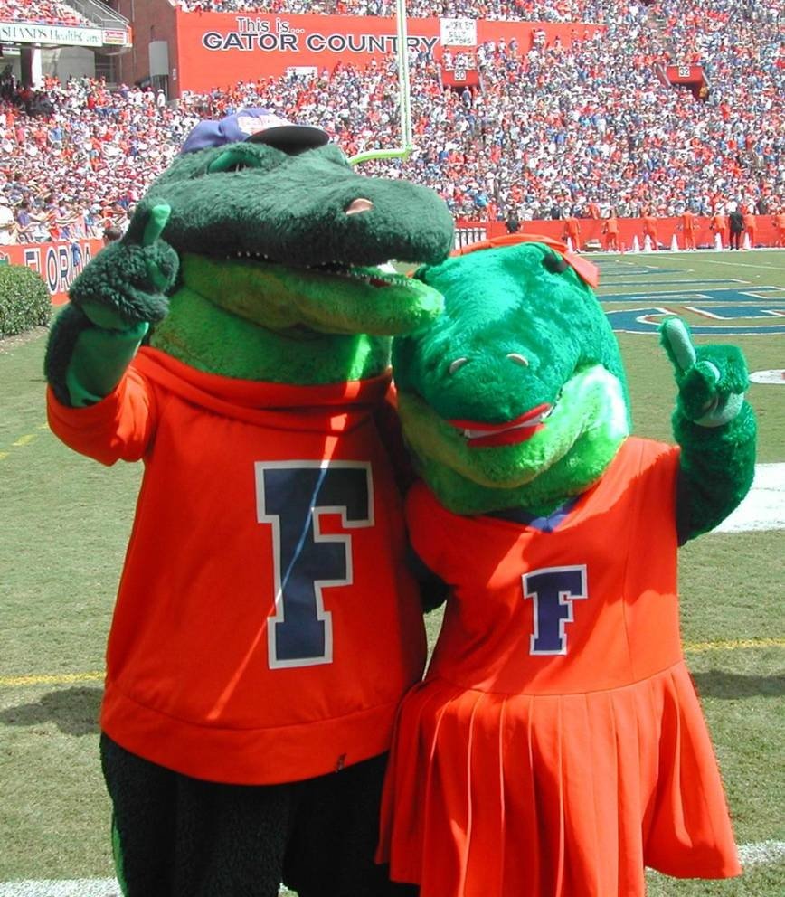 gatorchicks's tweet photo. BE HONEST: does any college town have a more iconic mascot duo than Albert &amp; Alberta???

Drop your favorite Albert/Alberta moment below 🐊🧡💙

#GainesvilleBCT https://t.co/xZwdvhT9Jb