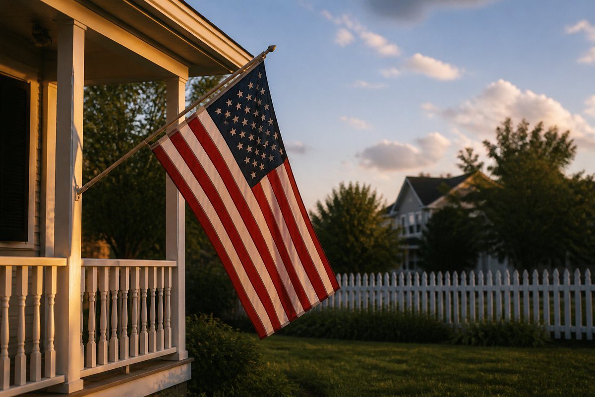 Linwoodixx's tweet photo. Be honest with me, Americans 🇺🇸

In Japan we almost never see the Stars and Stripes outside a movie or an embassy.

Online makes it look like every American has at least one flag at home — porch, truck, bedroom wall — like it's a lamp or a coffee mug.

Is that real? https://t.co/Ljl9Gse60S