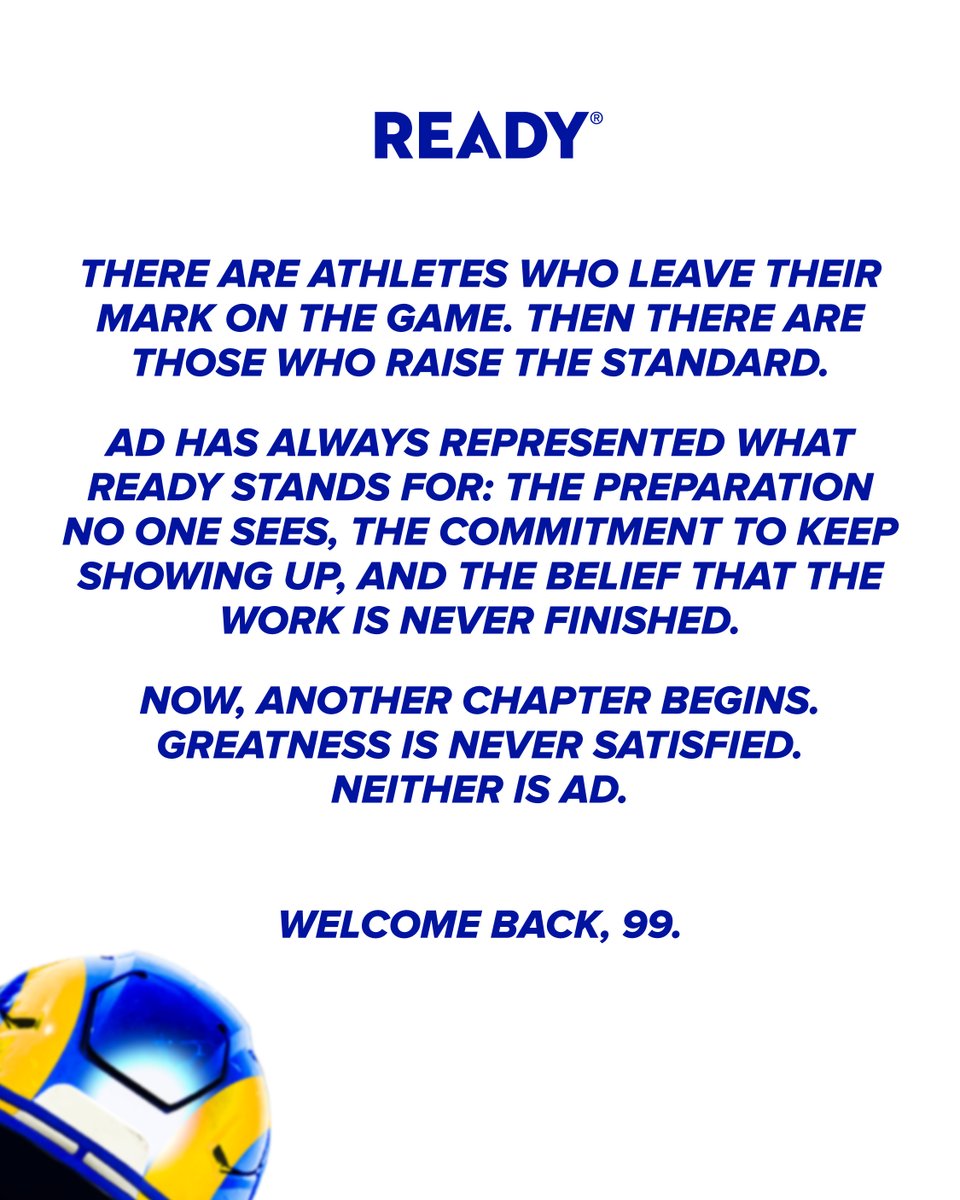ready_nutrition's tweet photo. The legacy was never built on Sundays.
 
It was built through the work nobody saw.
 
We're proud to have @AaronDonald97  leading Ready® on and off the field.
 
The GOAT is back.
 
Welcome back, 99.
 
Visit the link in our bio to celebrate AD's return. https://t.co/S6aeF1t5h8