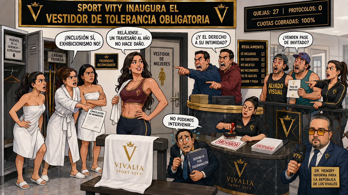 DrHengry's tweet photo. 📍 Desde Vivalia.

Con la llegada de une usuarie trans, Sport Vity inauguró su nuevo Vestidor de Tolerancia Obligatoria.

El problema no fue su identidad.

Fue que decidió pasearse sin ropa por el vestidor de mujeres…

y la gerencia decidió que sentirse incómoda estaba prohibido.

Las damas pidieron privacidad.

Sus esposos exigieron que se aplicara el reglamento.

Y los morbosos preguntaron si había pases de invitado.

Ante la amenaza de una denuncia por discriminación, la gerencia tomó medidas inmediatas:

archivó las quejas,

escondió el protocolo

y siguió cobrando las mensualidades al 100%.

Porque en Vivalia…

une persone mostró los huevos en el vestidor…

y la gerencia demostró no tenerlos.

¡Puro Vival!

🎙️ Dr. Hengry
Donde todos mandan…
y nadie responde.

#Vivalia #LaRepublicaDeLosVivales #DrHengry #VTV #SportCity #Puebla